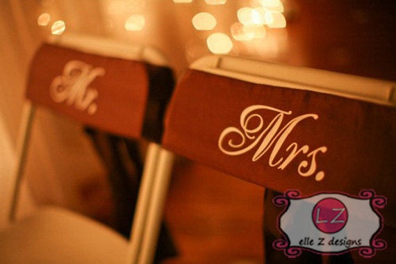 Chocolate Brown Wedding Chair Sashes - Bride / Groom, Mr. / Mrs.