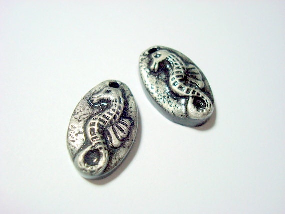Black and Silver Seahorses Polymer Clay Focal Beads-Free Combined Shipping