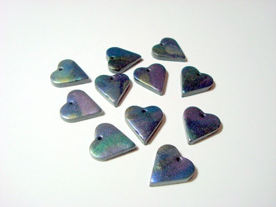 Black Magic Metal Gem Colors Polymer Clay Heart Beads