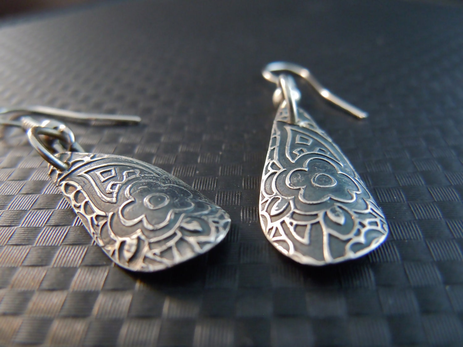 Paisley Flower Fine Silver Artisan Earrings