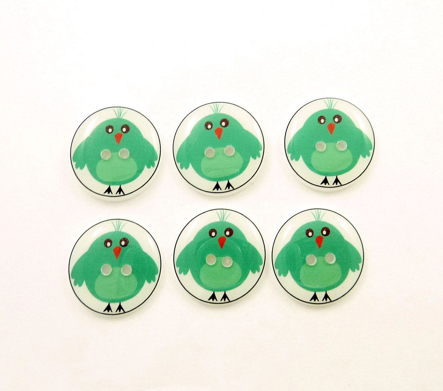 Bird Buttons. Greenish Turquoise Bird Handmade Buttons.  Sewing buttons.