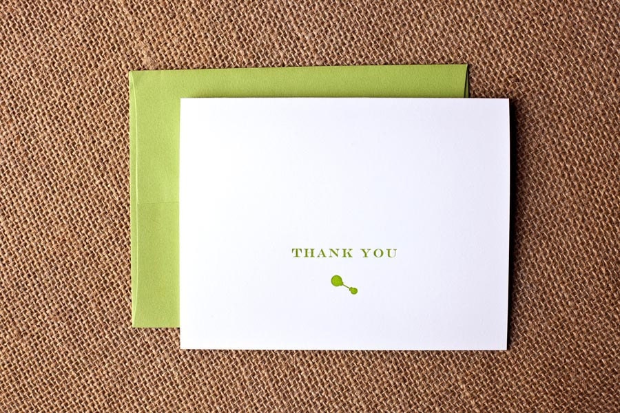 letterpress baby thank you foldover notecards (green ink)