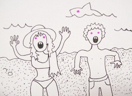 Zombies Day At The Beach ACEO Original