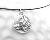 Wolf pendant made from fine silver