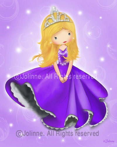Princess art print poster for girls room or nursery wall art , baby room decor , children wall hanging