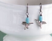 Hummingbird Earrings,Oxidized Sterling Silver,Amazonite Gemstones Free Gift Wrap