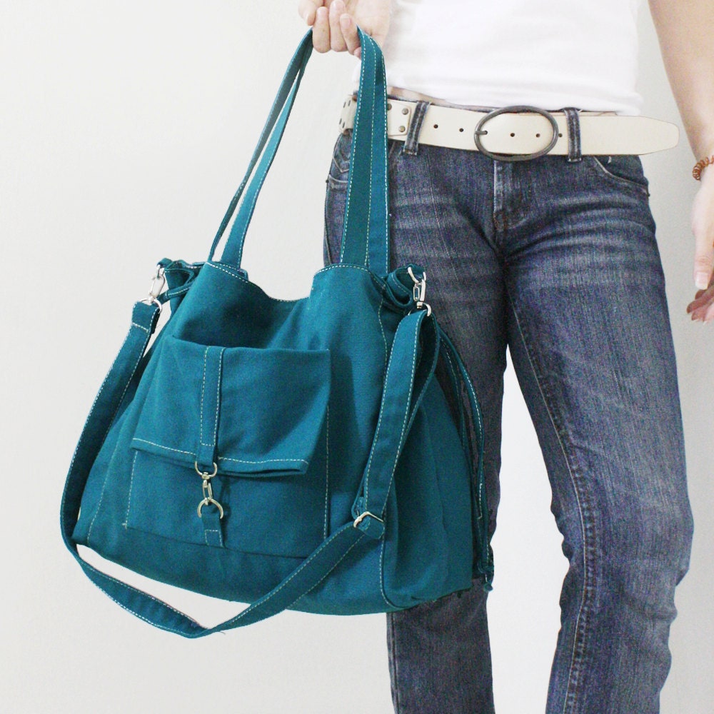 EZ Canvas Bag in Dark Teal - Double Strap Shoulder Bag/Tote/CrossBody Messenger