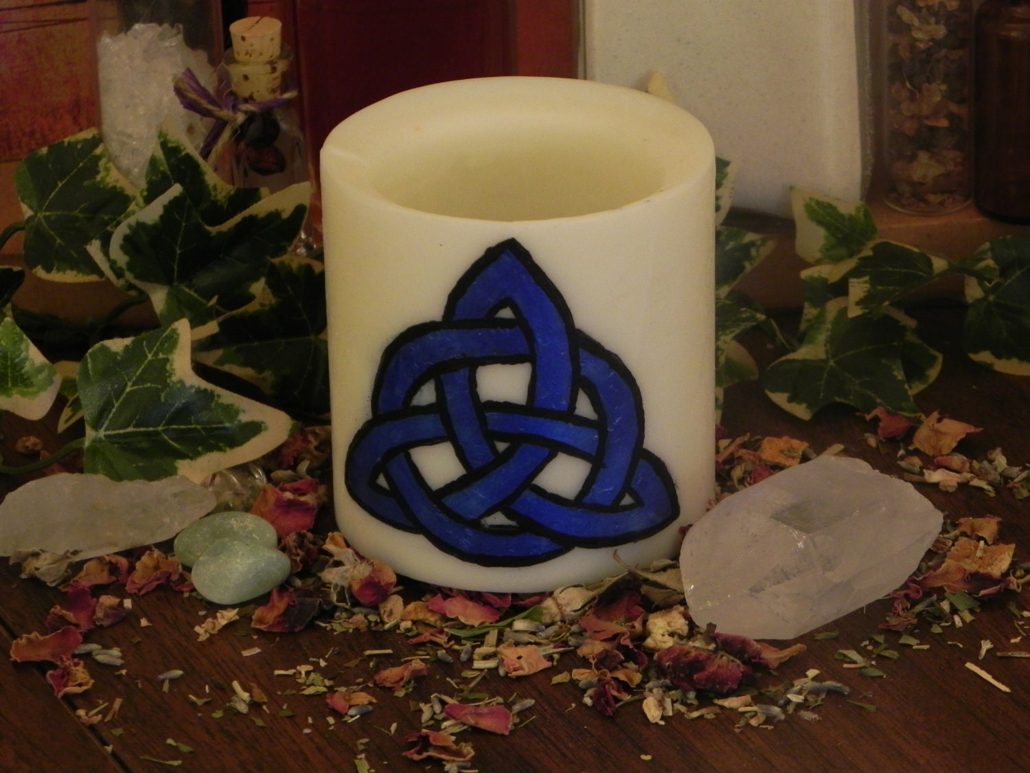 Sapphire Triquetra Wax Tealight Holder - Power, Magick, Spirituality, Wicca, Pagan, Witch