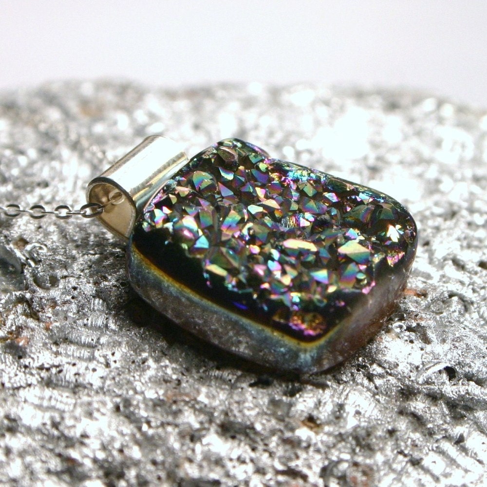 Metallic Rainbow Titanium Drusy Quartz on Sterling Silver ... Backstreets Necklace ... Druzy Agate