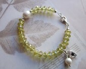 Golden Yellow Crystal Bracelet with Pearl & Sterling