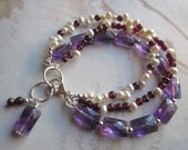 Multi Strand Gemstone Bracelet, Amethyst, Pearl, Garnet