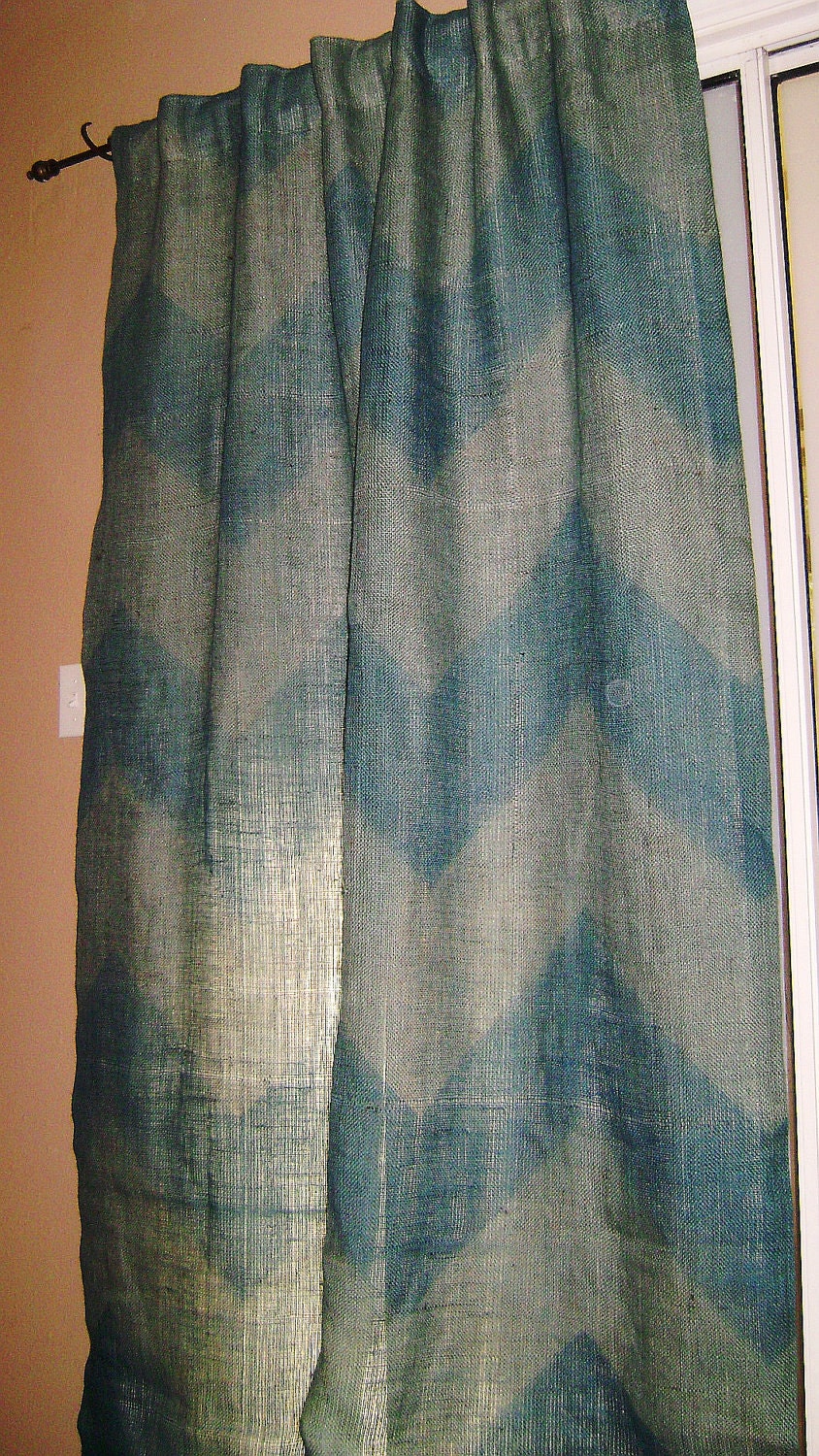 Burlap Blue & Sliver Chevron Curtains