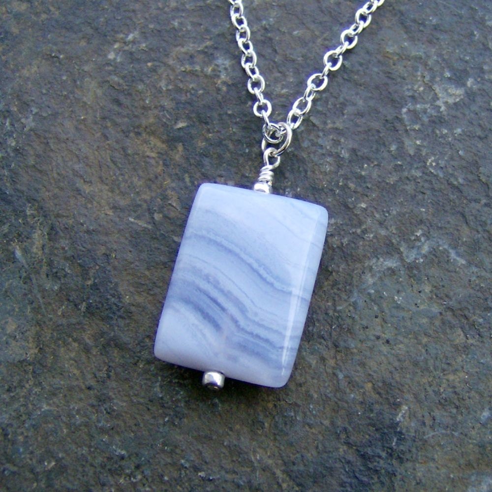 Blue Lace Agate Necklace with Silver Chain