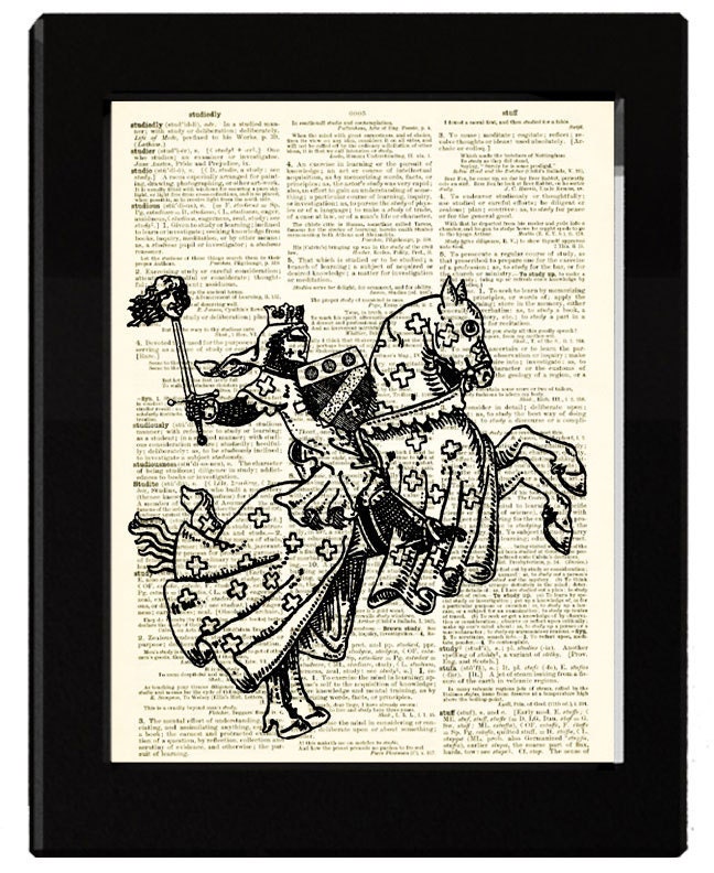 Knight Medieval Print Made From Antique Dictionary Page and Antique Engraving