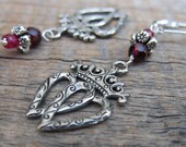 Queen of Hearts II Earrings ... Antiqued Silver Hearts with Garnet