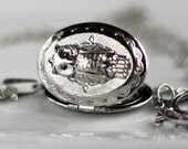 Owl Locket Antiqued Silver Guardian Owl Locket Silver Locket Silver Necklace Owl Silver Woodland Antique Locket