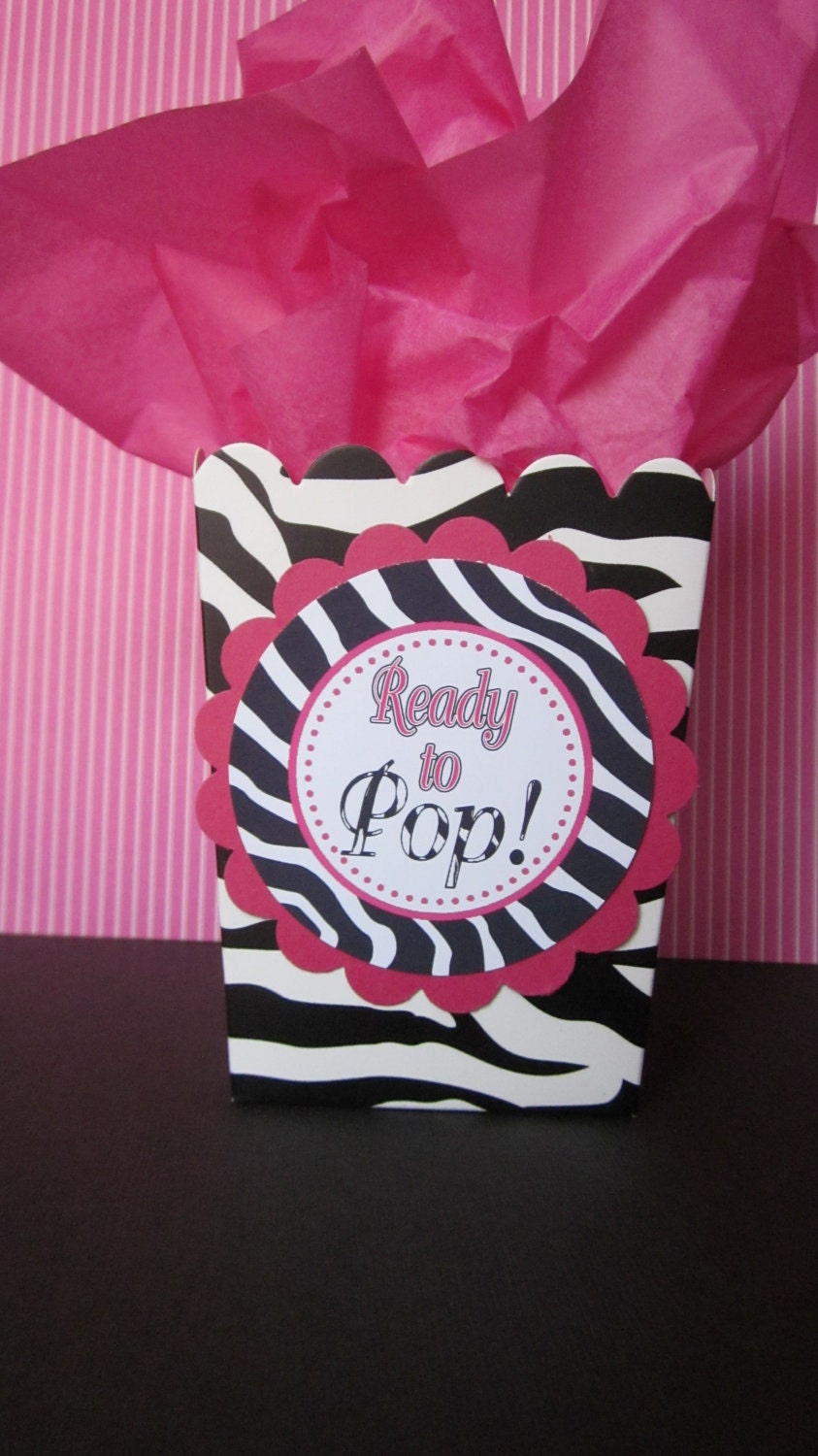 10 Ready to Pop Zebra print and hot pink mini popcorn favor boxes