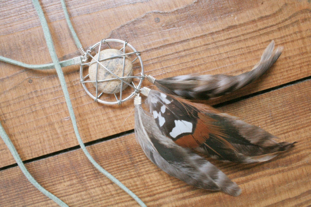 jasper // feather dreamcatcher necklace