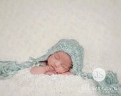 Ice Blue  Bonnet with ice blue ribbon  photography prop handmade for you