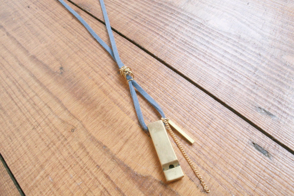 cobalt suede // vintage whistle necklace