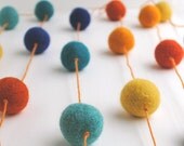Blue, Orange and Yellow Wool Ball Garland