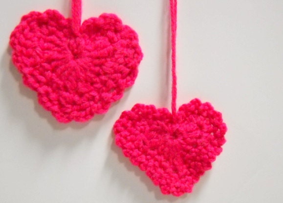 Crocheted Hearts  /Wedding Decor/ Pink Love