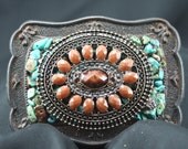 Turquoise Buckle With Brown Amber Stones