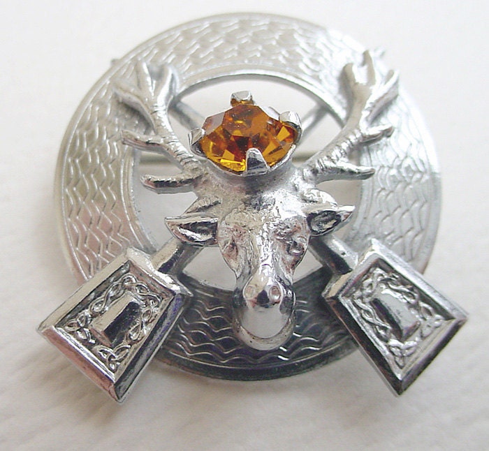 MIZPAH Scottish Pin Stag with Topaz Rhinestone