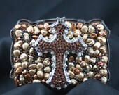 Brown Keshi Pearl Buckle With Amber Cross