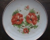 Orange poppy antique plate ringed with gold-vintage crazed shabby chic plate