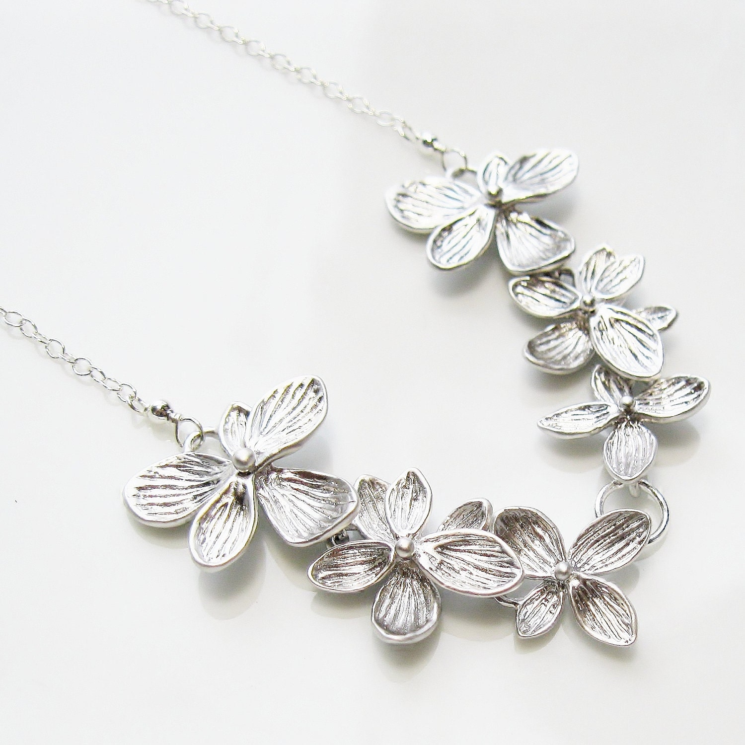 Blossom, Flower Necklace, Sterling Silver - Boxwood, bridal jewelry, wedding jewelry, bridesmaids gifts
