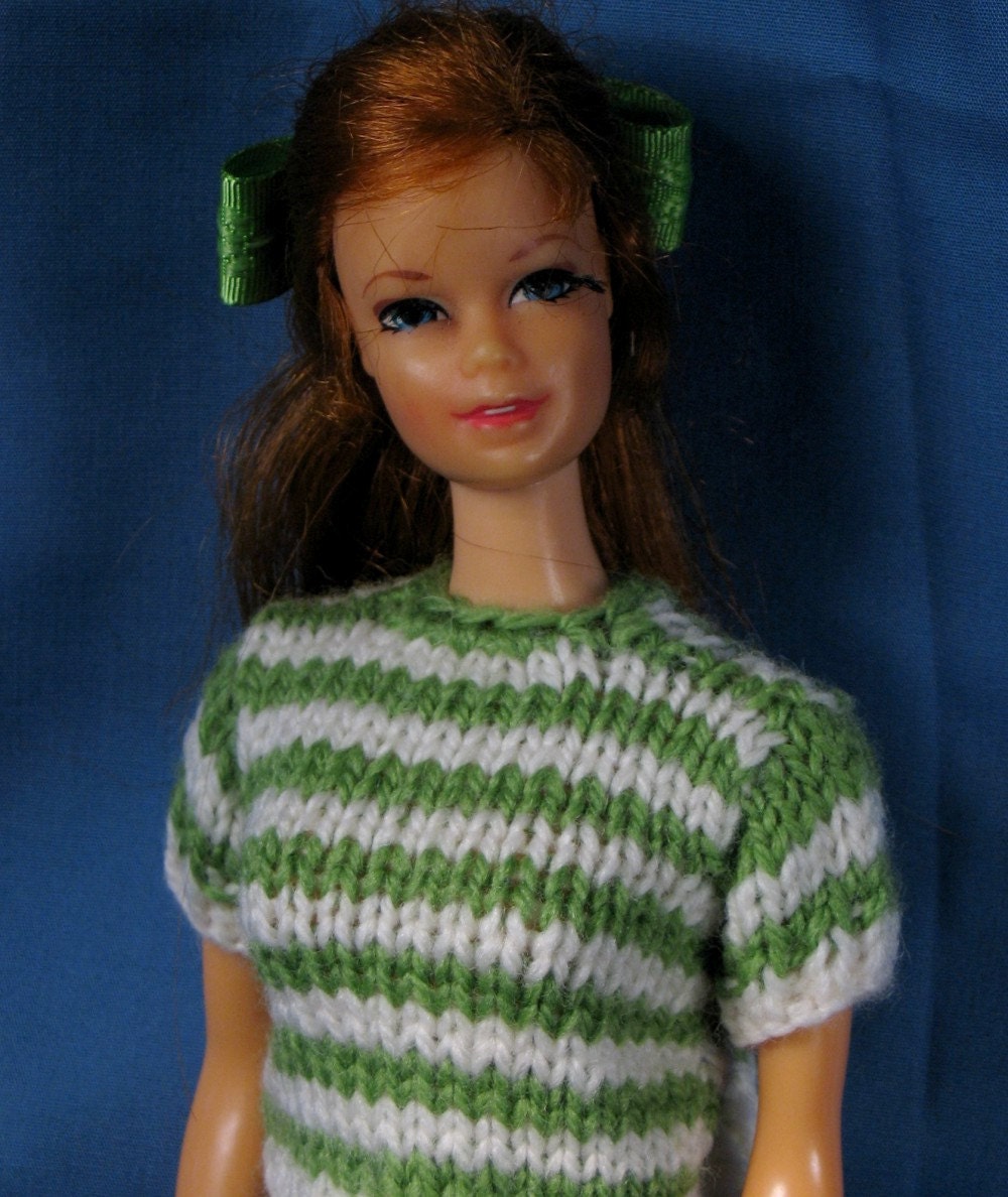 Barbie Doll Clothes - Green Dots and Stripes Mod Set