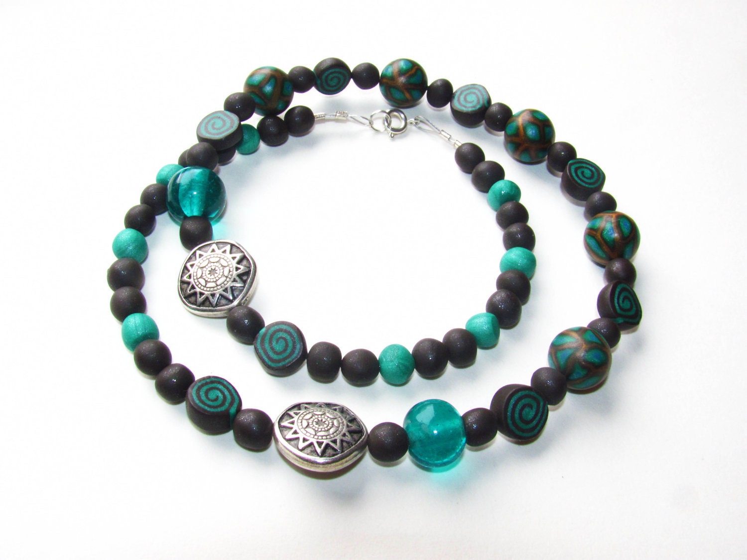 Turquoise blue necklace with indian glass beads