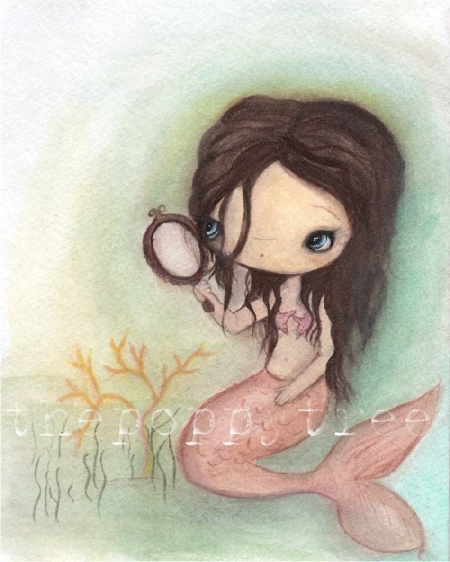 Mermaid Print--- Mermaid In The Mirror 5 x 7