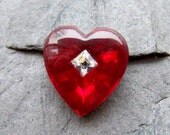 Super Sales Event-Coupon Code SuperSale25-Vintage Glass Cabochons-Vintage Rare Red Glass Heart Cabochons with Rhinestone Inset-2