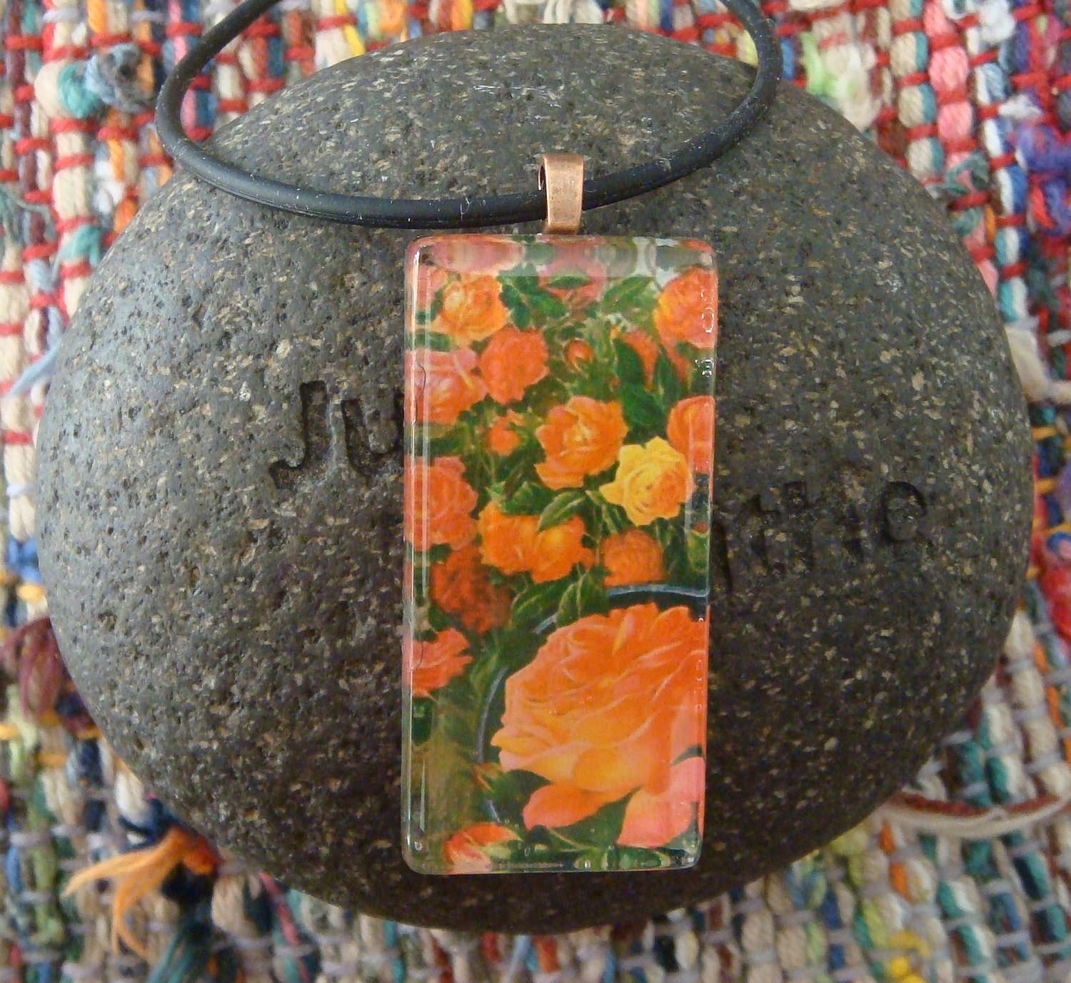 Field of Orange and Yellow - Glass Tile Pendant