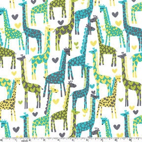 Giraffe Love Fabric Teal - Michael MIller Fabric , Modern Fabric, 1 yard