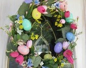 Easter Wreath with Easter eggs on Oval Grapevine wreath