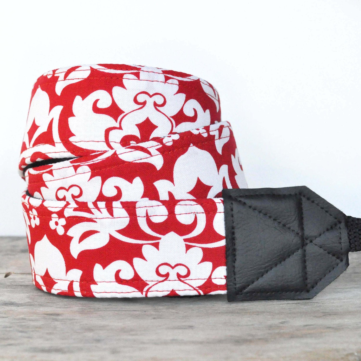 Unique Camera Strap - Red and White Damask