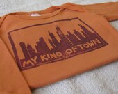 Onesie Chicago Skyline, Hand-dyed, Hand-printed, Linoleum Block Print, 6-12 Months