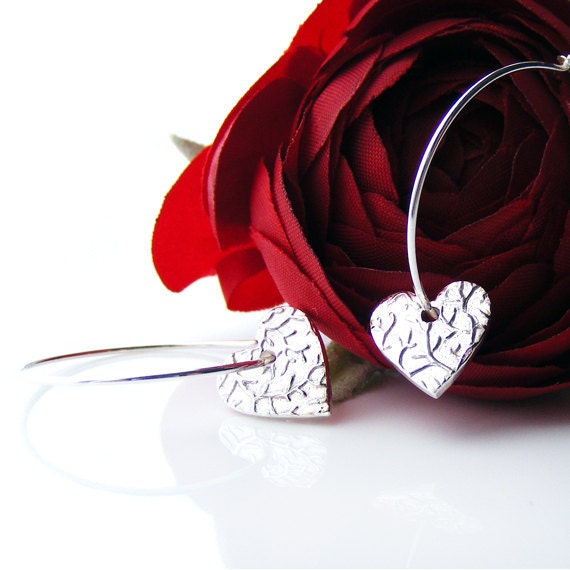 Silver Heart Earrings. Simple Valentine Hoop Earrings. Custom handcrafted to order in eco-friendly recycled solid silver