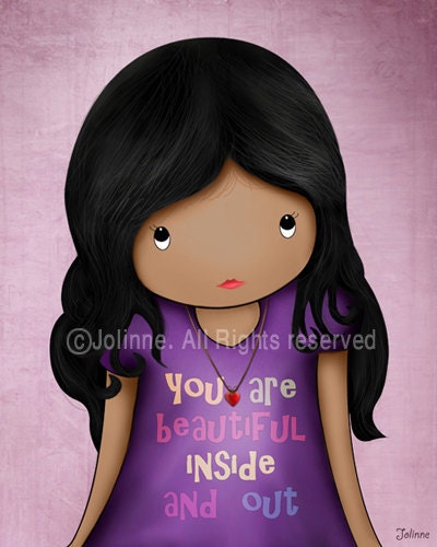 African american Dark skin girl art print , kids wall art , famous quote You are beautiful inside and out