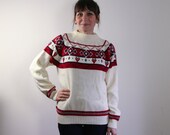 80s ivory fairisle sweater / Folkloric sweater / Nordic print sweater