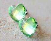 Green Heart Earrings, Peridot Crystals Valentines Day