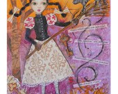 Witch and Cat - Magic - Print of my Mixed Media Painting - 8 x 10 - Magick Spells -  Folk Art