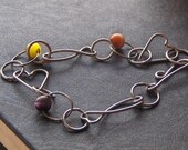 Hearts and Fish. Vintage Silver and Cat's Eye Bracelet. Estate find