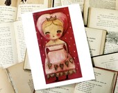 Queen of Hearts - Print Reproduction from Mixed Media Collage Painting By Danita - (5x10 INCHES)