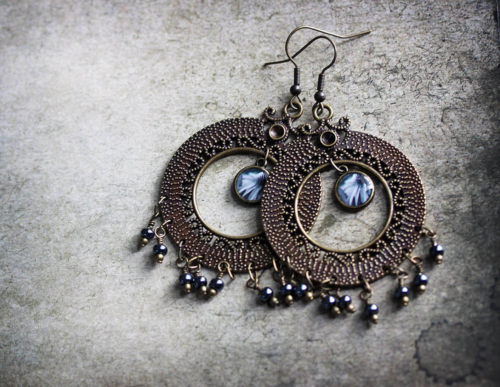 20% OFF Sale Vintage Inspired Jewelry Photo Earrings - Separation in Blue - original fine art photo - coneflower