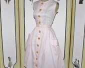 Vintage Late 1950's Pink and White Stripe Summer Dress. Medium M. Complimentary US Priority Shipping.