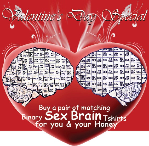 Sex Brains VALENTINE DAY SALE A Pair of Matching Binary Sex Brain Tshirts for You & Your Honey - Funny Geeky - Dk Grey Ultrasoft Fitted Tees